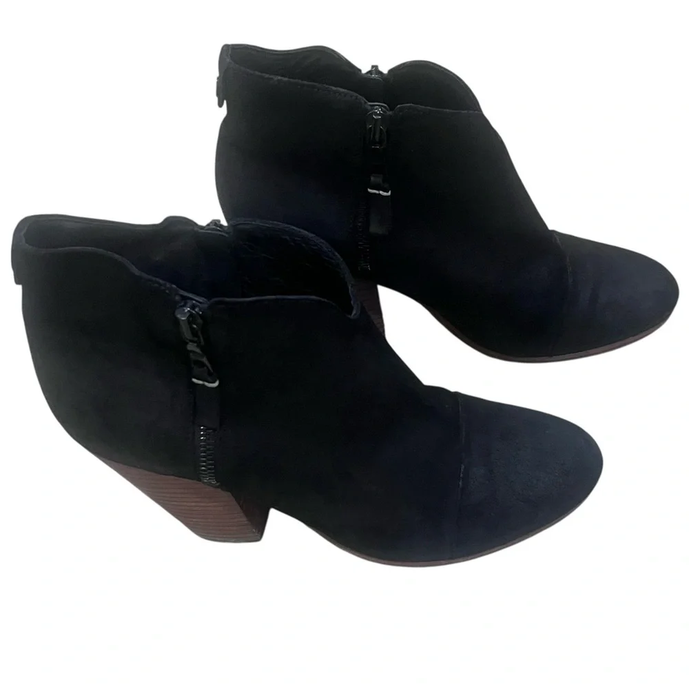 RAG & BONE Margot Waxed Suede Zip Booties – Black Ankle Boots Block Heel - Picture 1 of 11